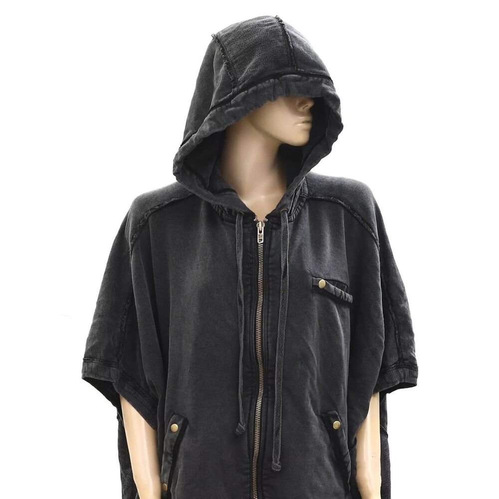 Free People We The Free What's Next Poncho Vest Jacket Hoodie Cotton L 282673 - Picture 6 of 9